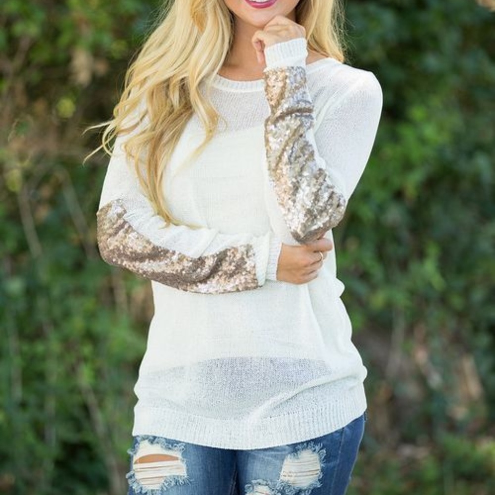 Sequin Sleeve Sweater